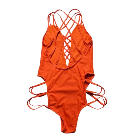 Vibrant Orange Womans One Piece Swimsuit S NWOT - Picture 2 of 3